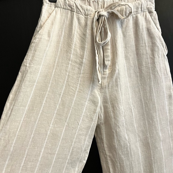 Sanctuary Pants - Sanctuary 100% Linen Tan/White Wide Leg Trousers/Pants lightweight summer style